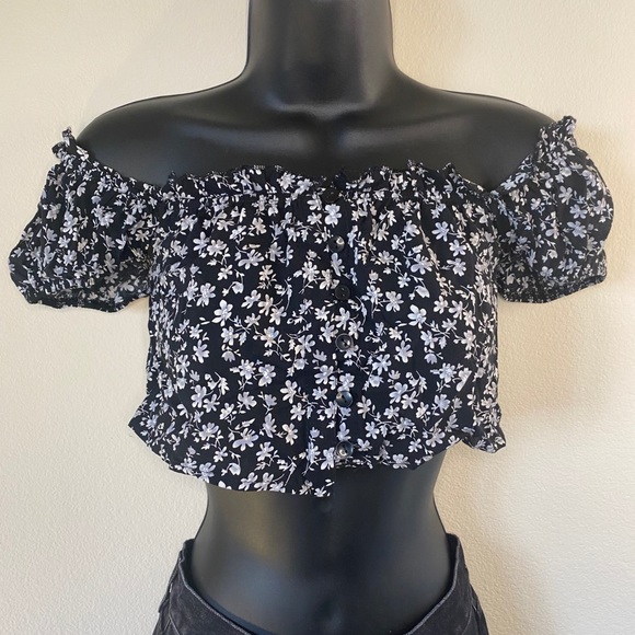 Seek The Label Floral Frill Trim Bardot Crop Top - Picture 1 of 5